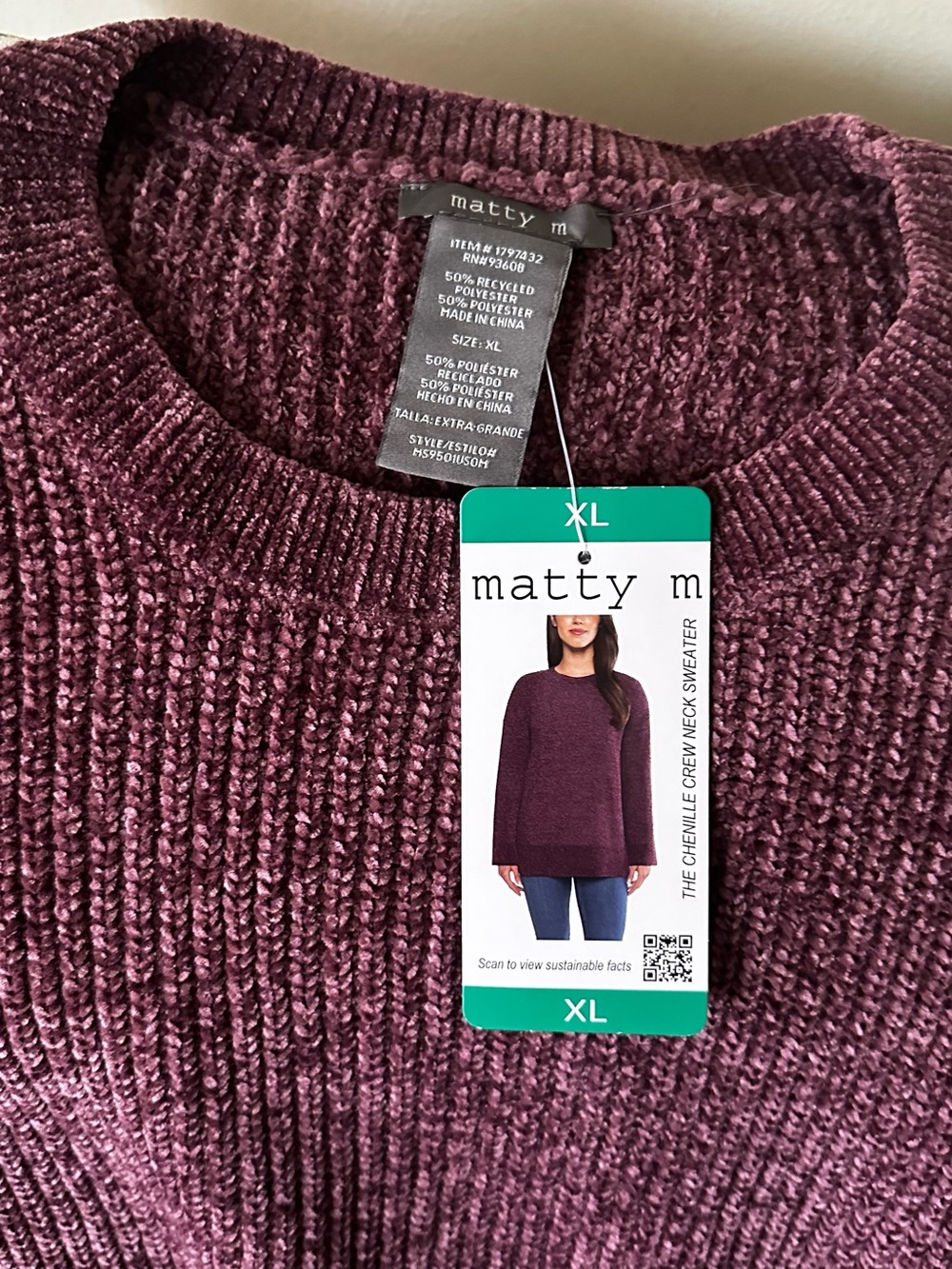 Matty M Chenille Crew Sweater in Plum